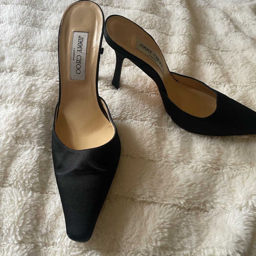 Jimmy Choo black slingback/mules pointy toe pumps 39.5 GUC